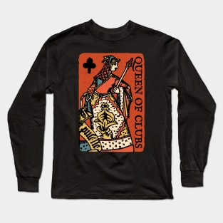 Vintage Character of Playing Card Queen of Clubs Long Sleeve T-Shirt